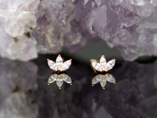 14k solid gold Lotus Flower stud earring