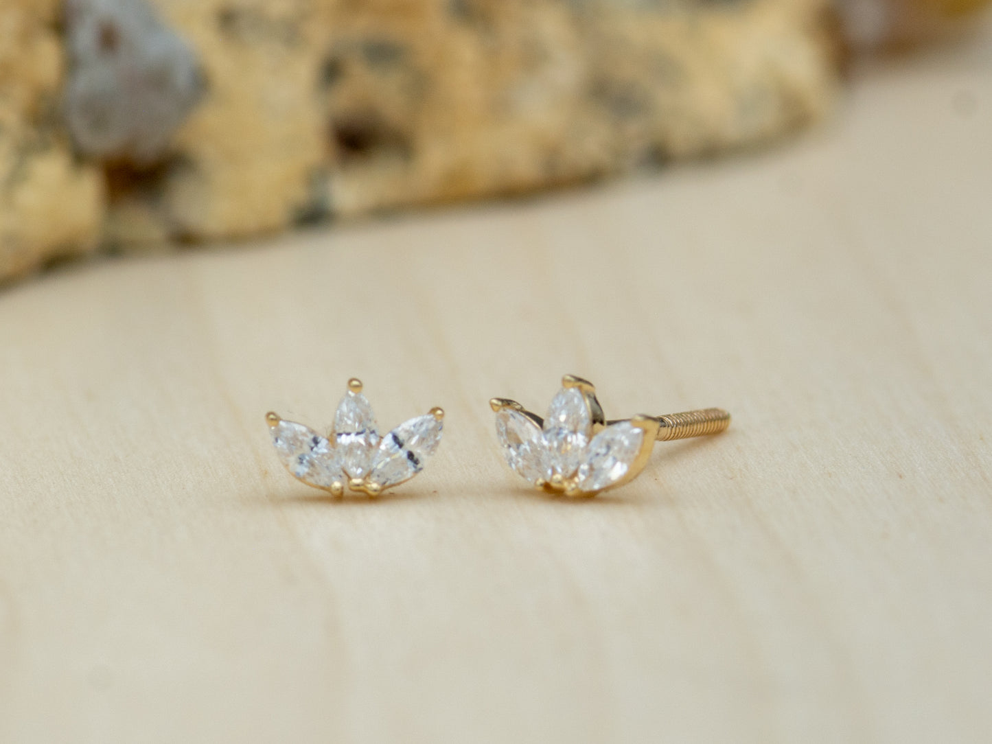 14k solid gold Lotus Flower stud earring