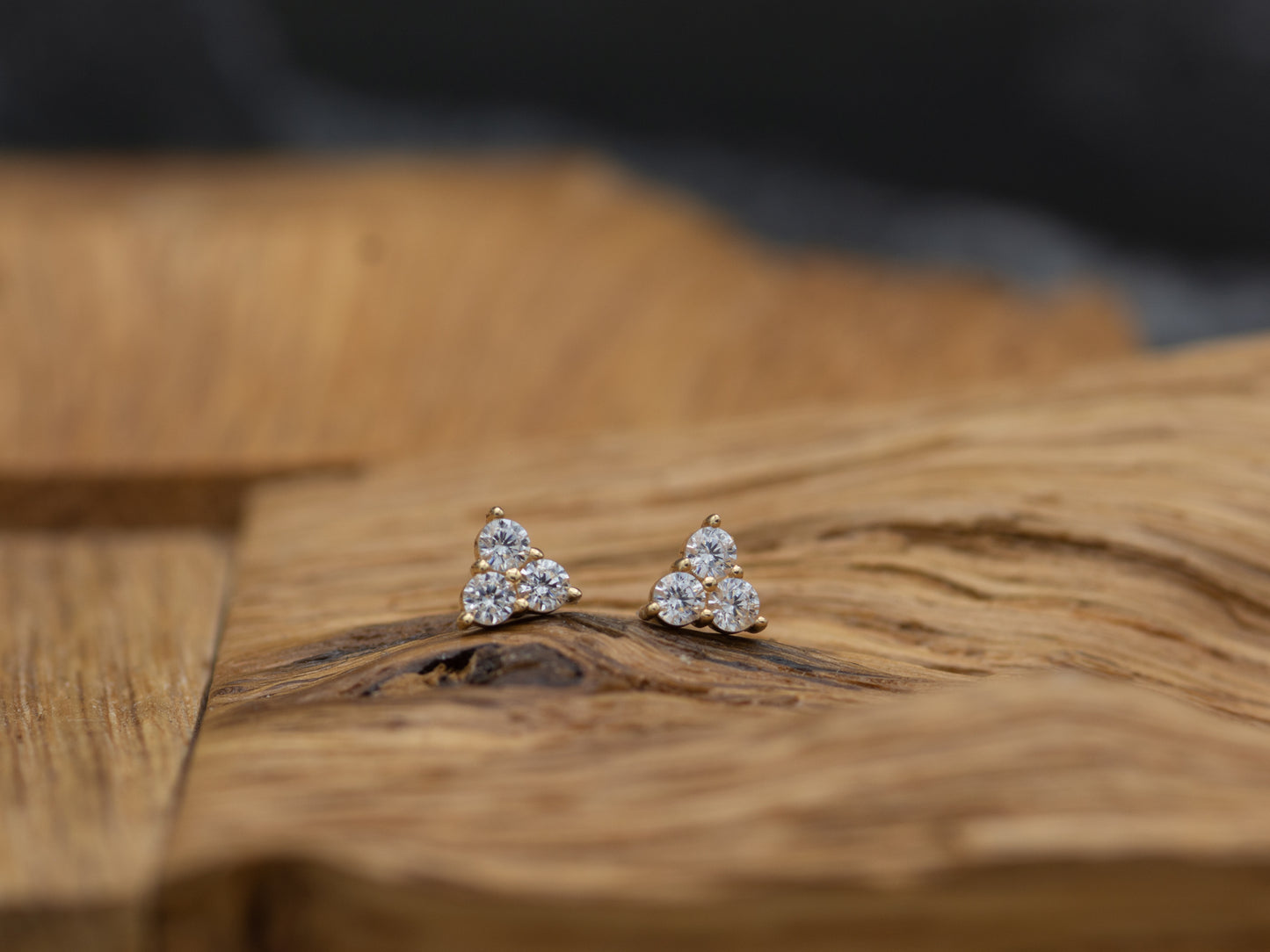 14K solid gold Trinity stud earring
