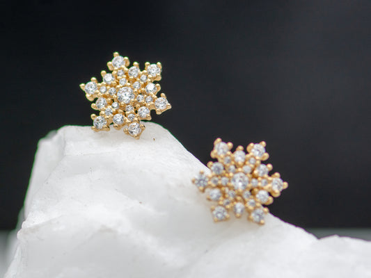 14k solid gold Snowflake Stud earring