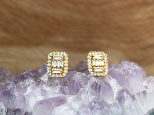 14k solid gold Mosaic Cluster stud earring