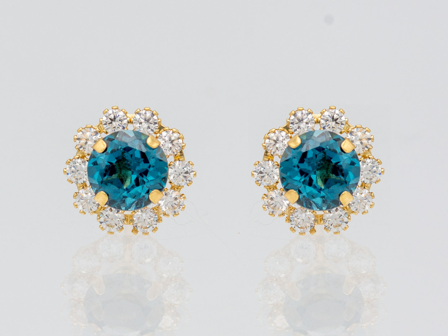 14k solid gold Blue Topaz simulated diamond stud earring