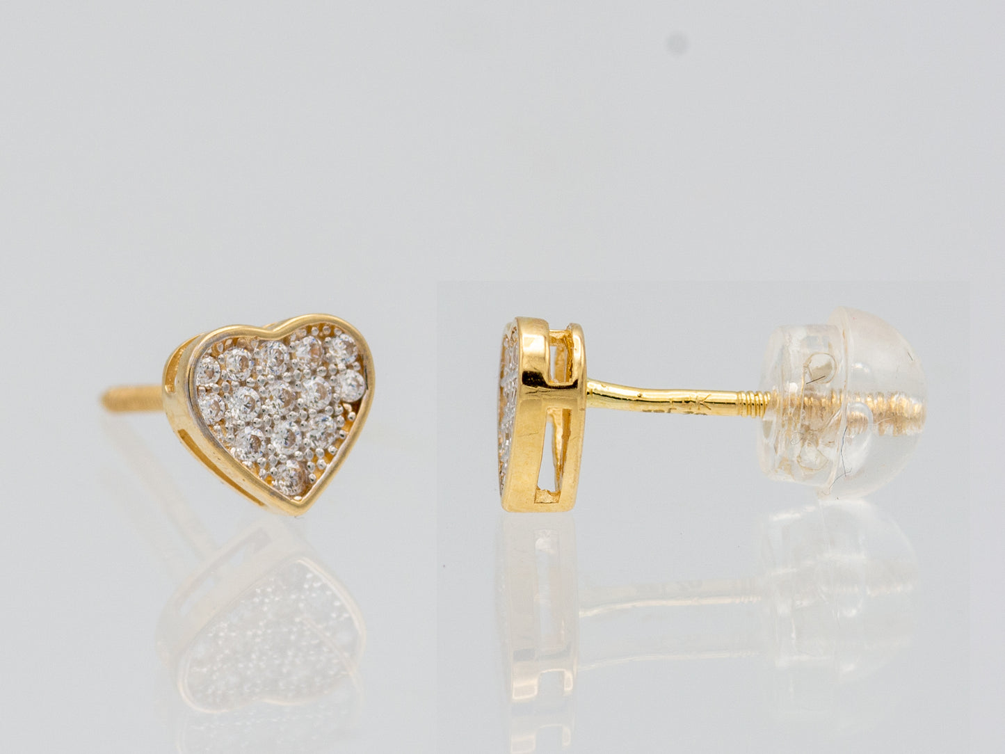 14k solid gold Pave Heart CZ Stud earring