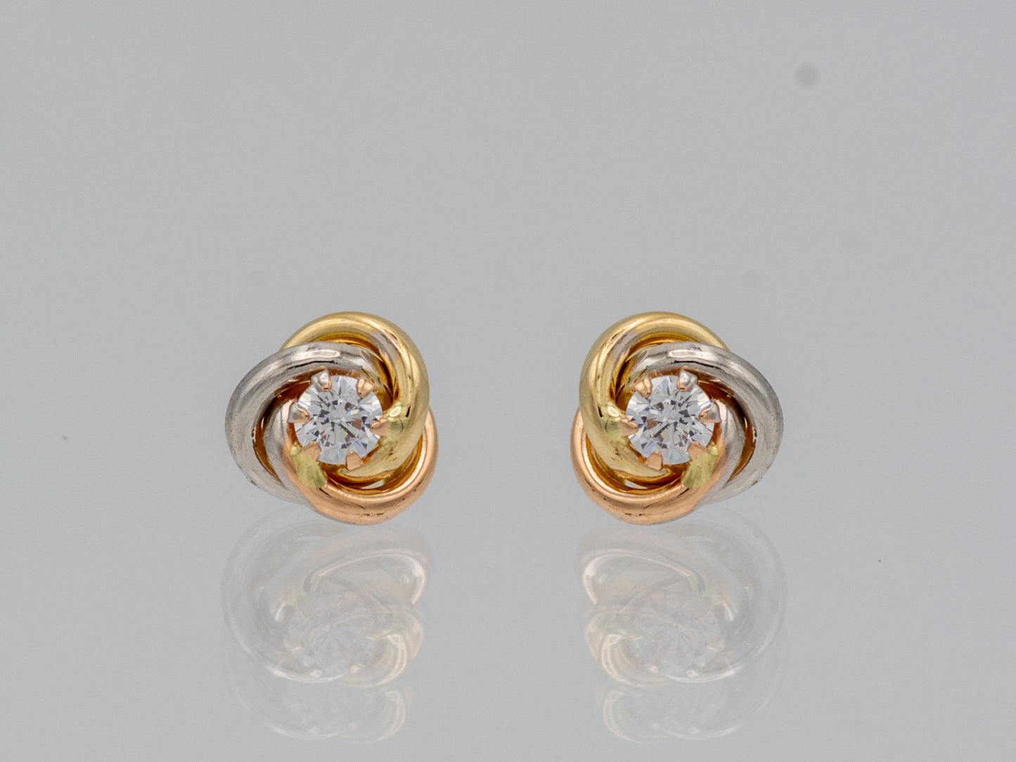 14k solid gold Trinity Tri Color Stud earring