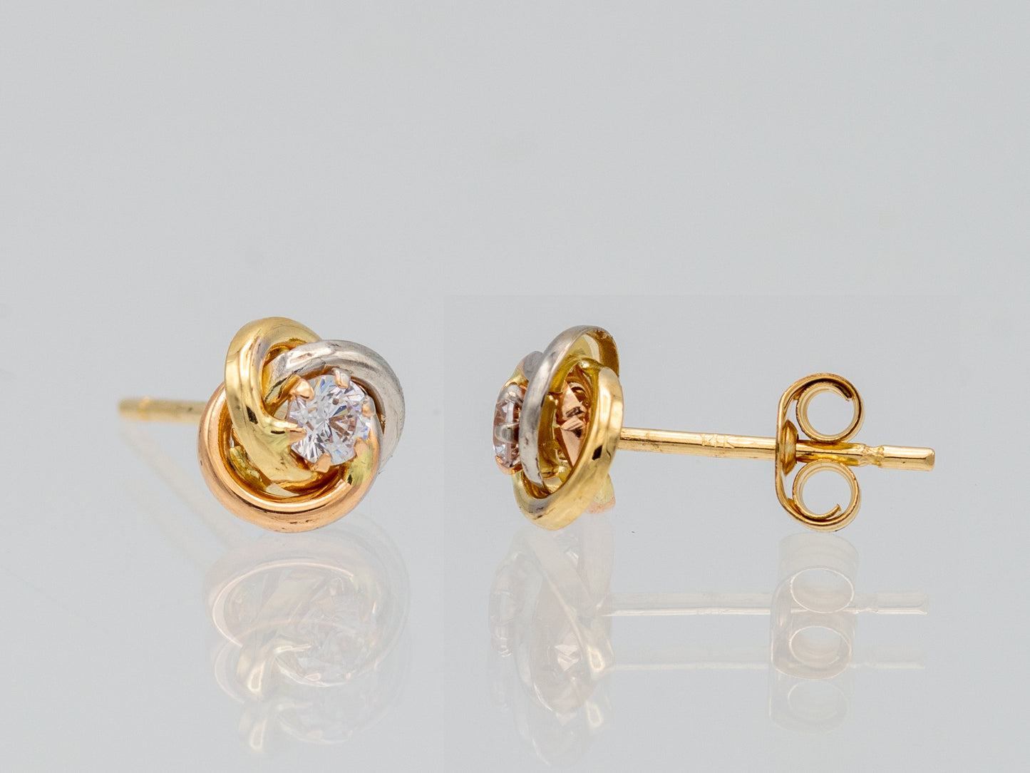 14k solid gold Trinity Tri Color Stud earring