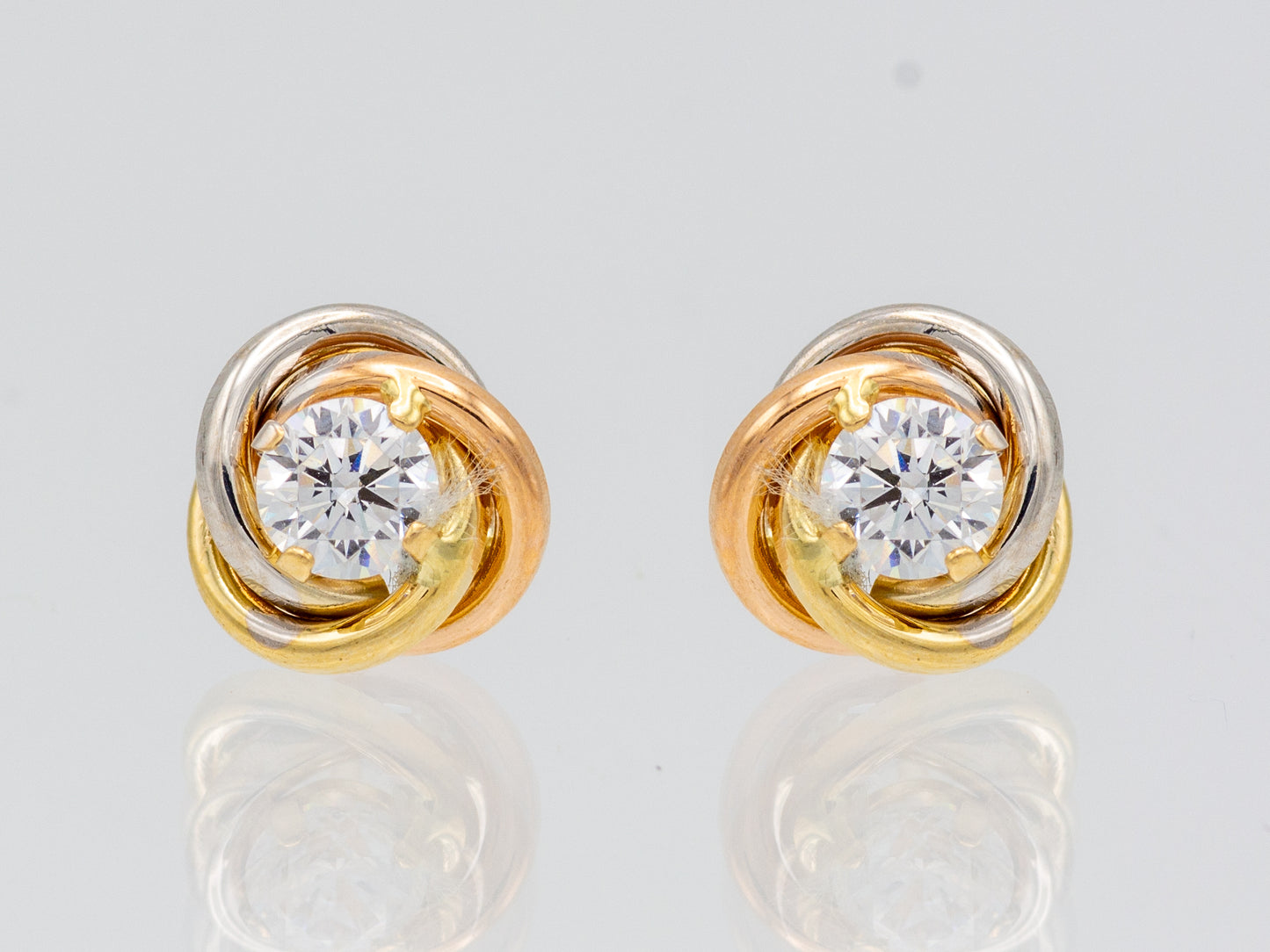 14k solid gold Trinity Tri Color Stud earring
