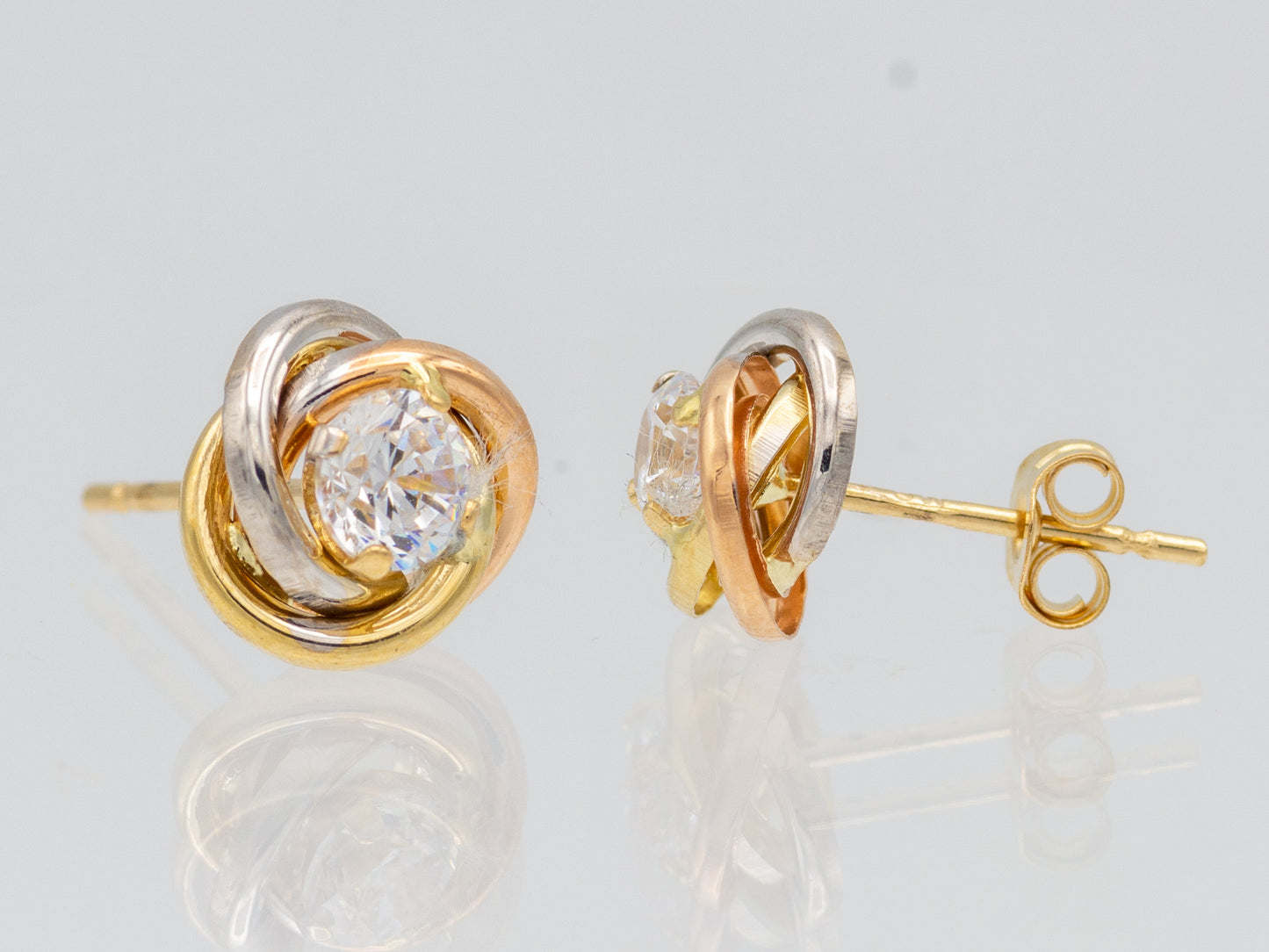 14k solid gold Trinity Tri Color Stud earring
