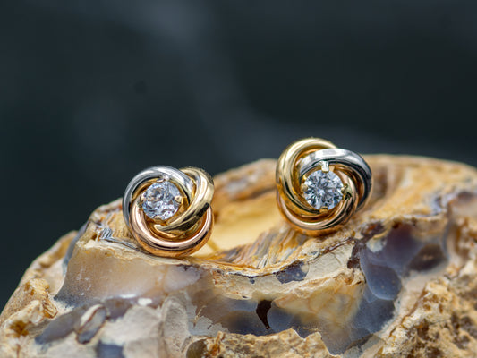 14k solid gold Trinity Tri Color Stud earring