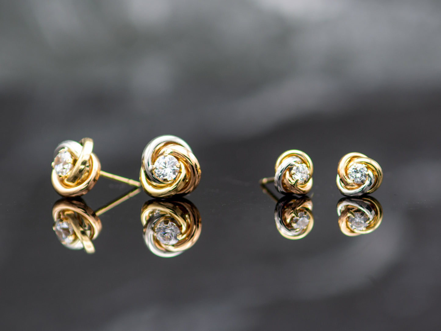 14k solid gold Trinity Tri Color Stud earring