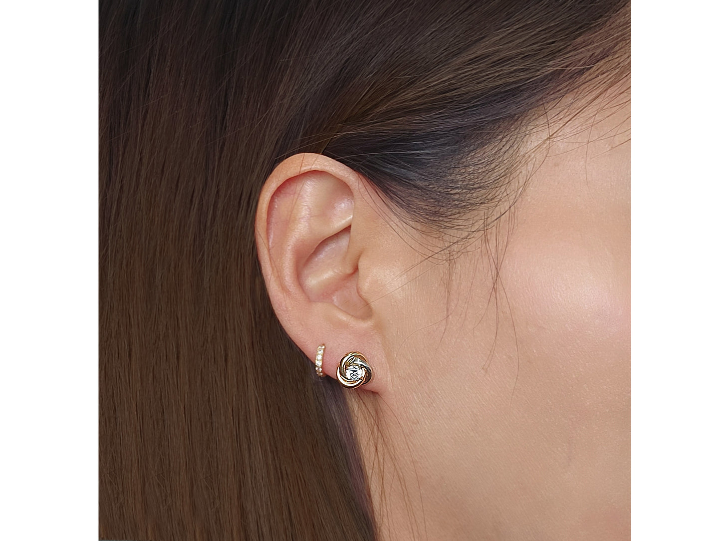 14k solid gold Trinity Tri Color Stud earring