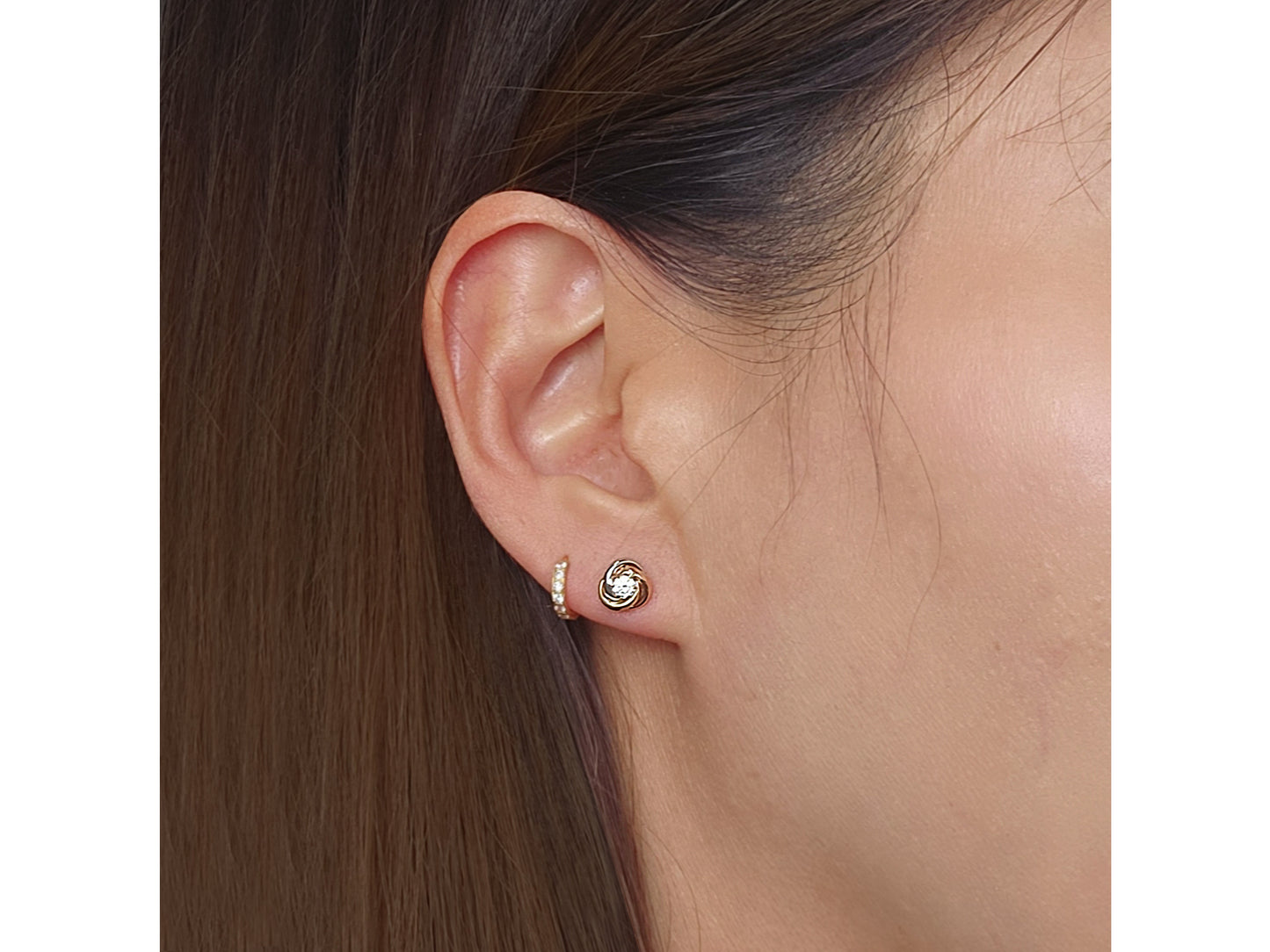 14k solid gold Trinity Tri Color Stud earring
