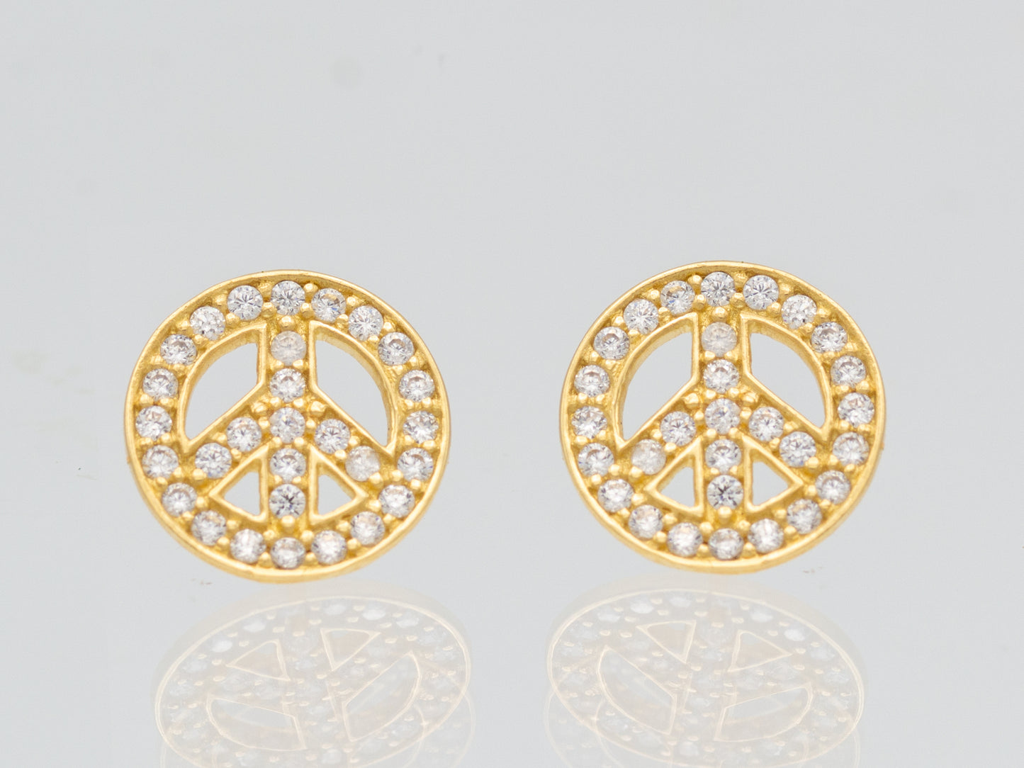 14k solid gold Peace Sign CZ Stud Earring