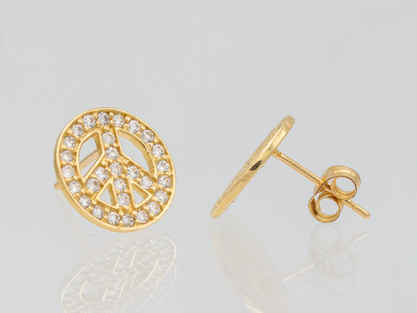 14k solid gold Peace Sign CZ Stud Earring
