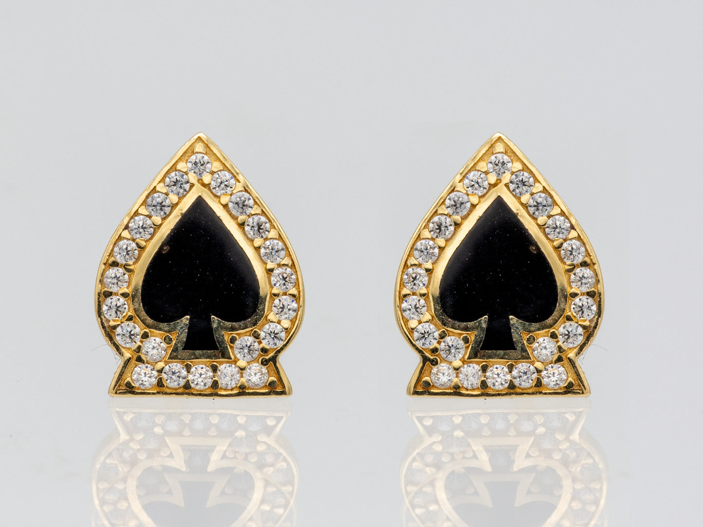 14k solid gold Poker Card Player  - Spade Club Heart - Stud Earring