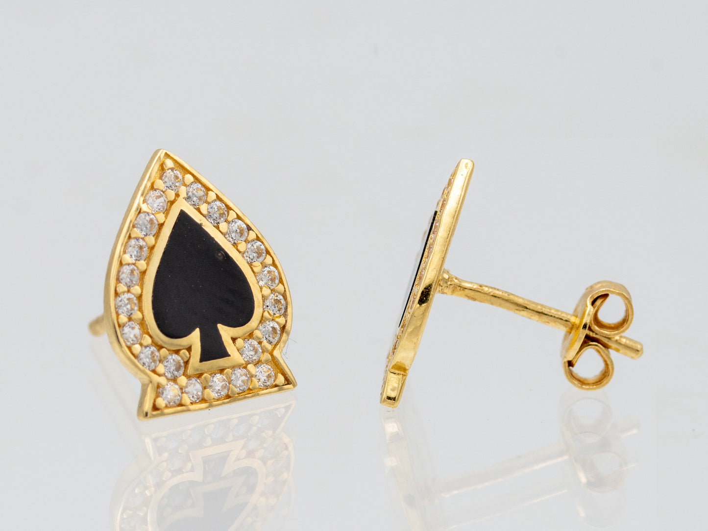 14k solid gold Poker Card Player  - Spade Club Heart - Stud Earring