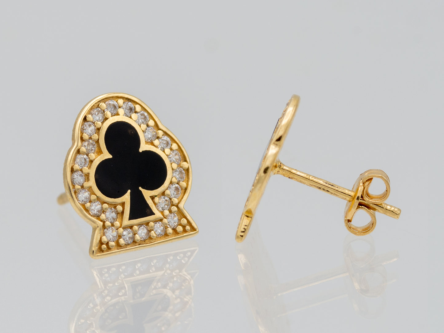14k solid gold Poker Card Player  - Spade Club Heart - Stud Earring