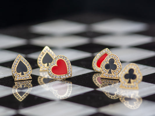 14k solid gold Poker Card Player  - Spade Club Heart - Stud Earring
