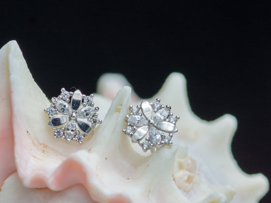 14k solid white gold floral burst stud earring