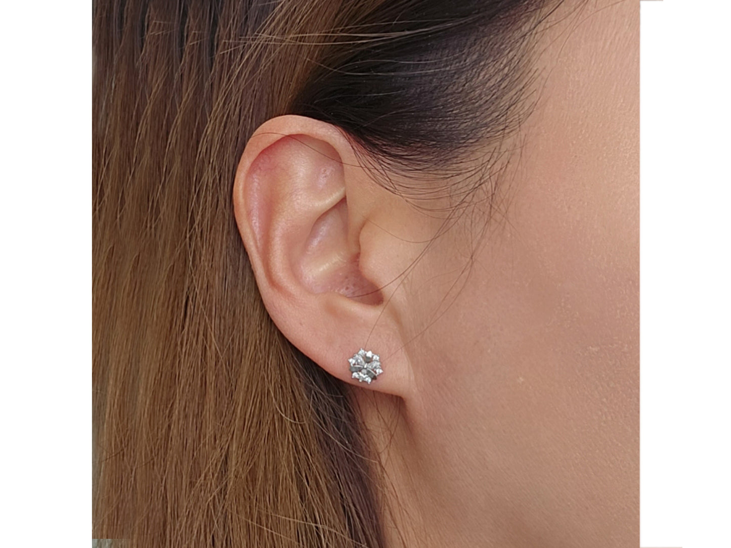 14k solid white gold floral burst stud earring
