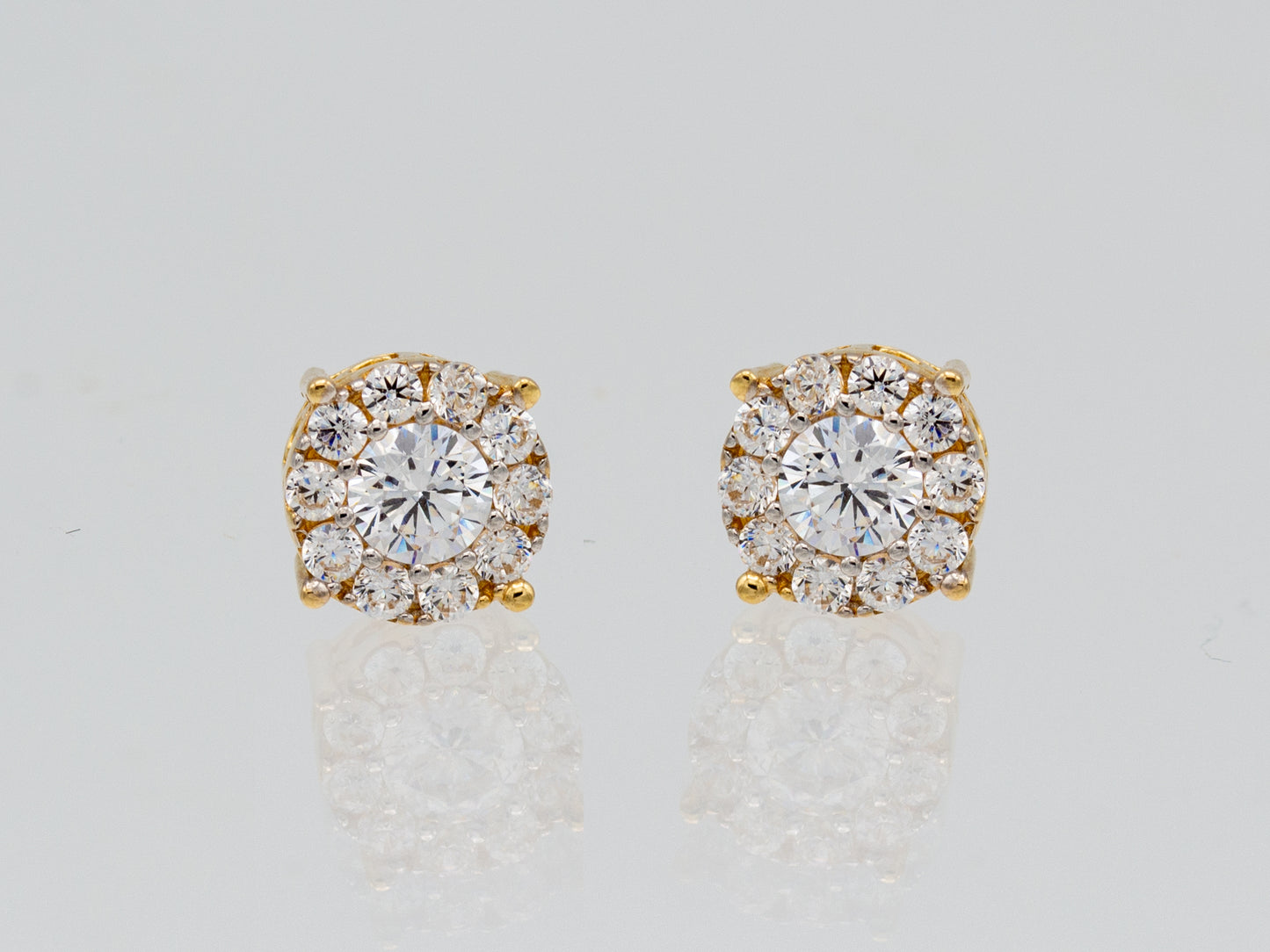 14k solid gold Round Cluster Simulated Diamond Unisex Stud Earring