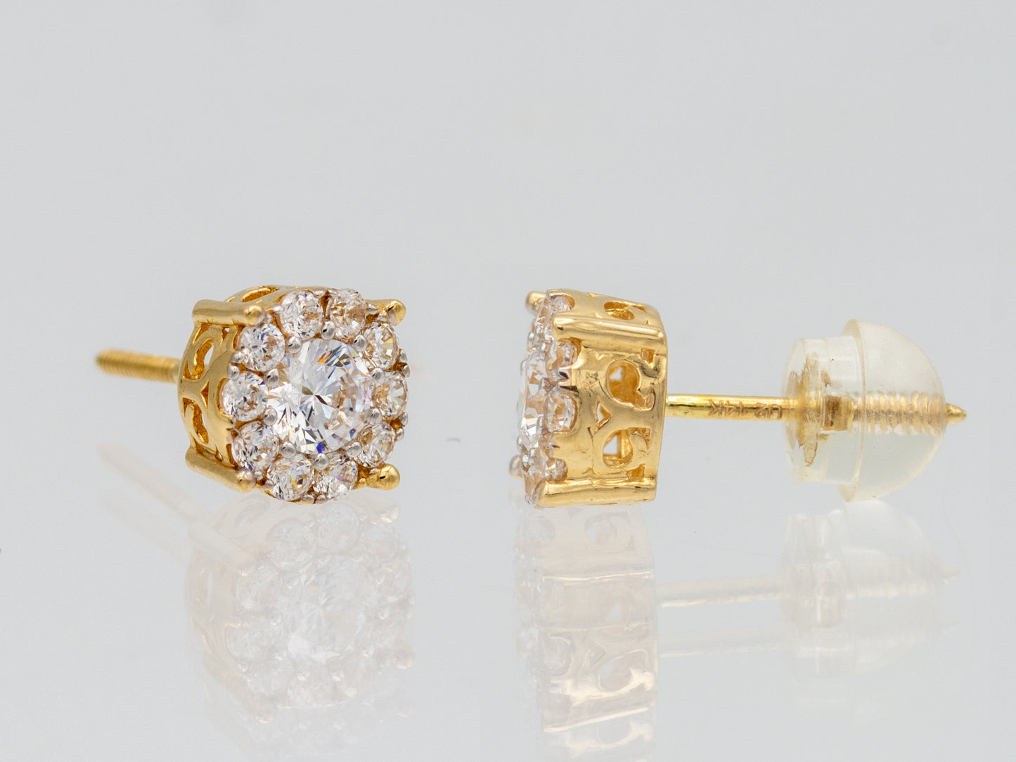 14k solid gold Round Cluster Simulated Diamond Unisex Stud Earring