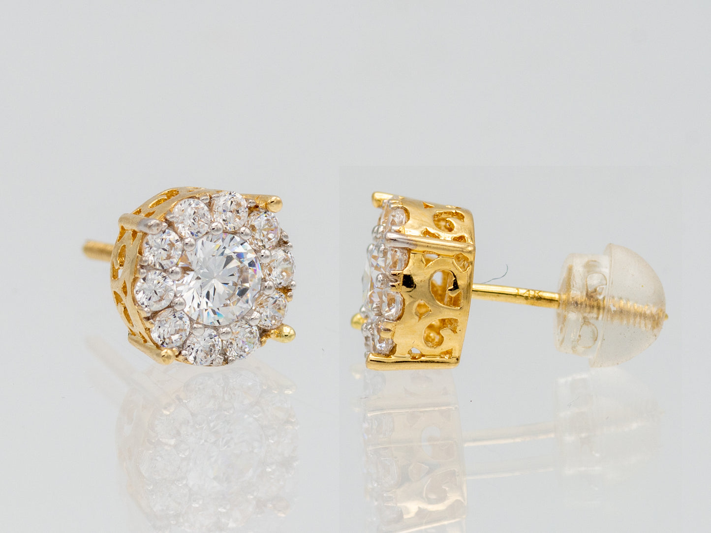 14k solid gold Round Cluster Simulated Diamond Unisex Stud Earring