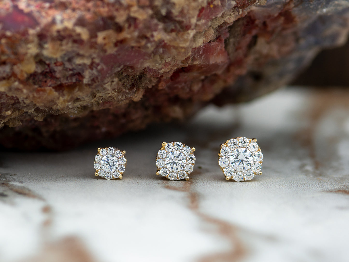 14k solid gold Round Cluster Simulated Diamond Unisex Stud Earring