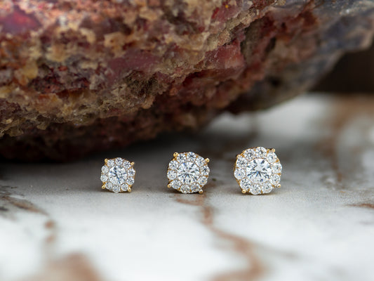 14k solid gold Round Cluster Simulated Diamond Unisex Stud Earring