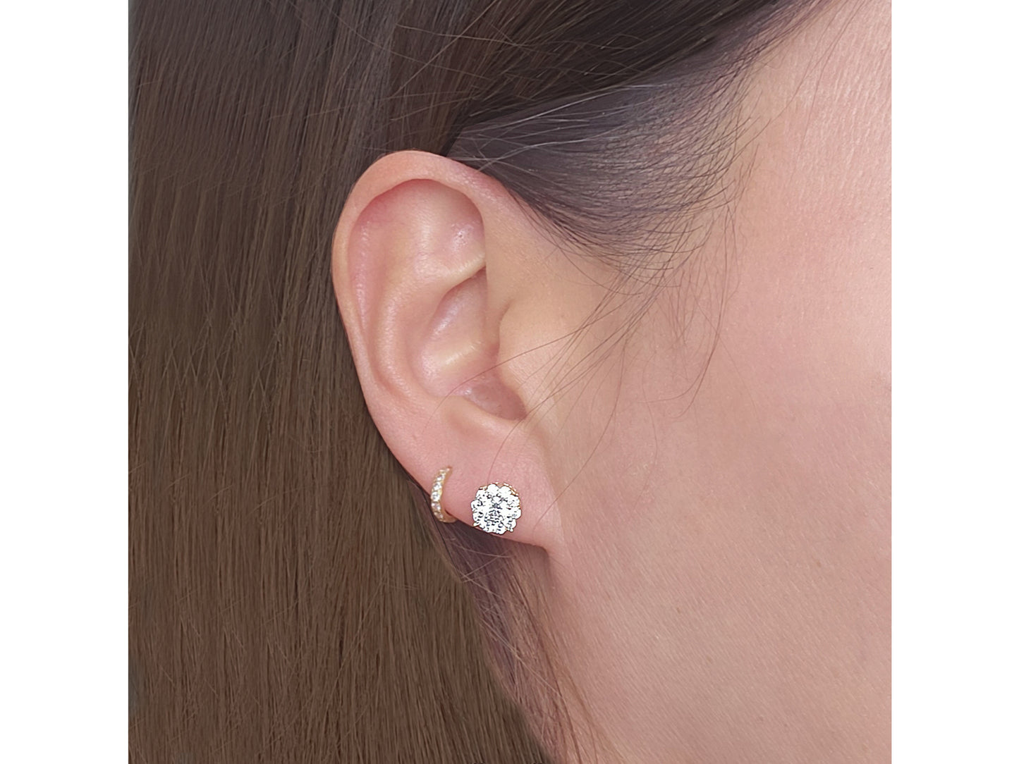 14k solid gold Round Cluster Simulated Diamond Unisex Stud Earring