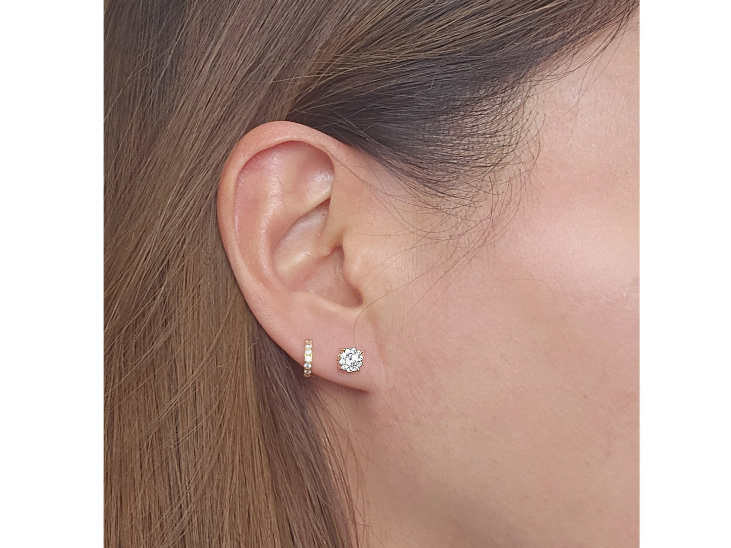 14k solid gold Round Cluster Simulated Diamond Unisex Stud Earring