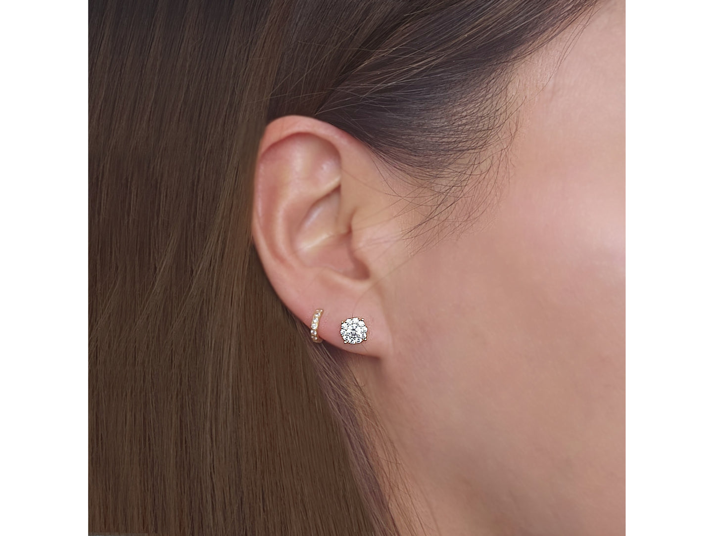 14k solid gold Round Cluster Simulated Diamond Unisex Stud Earring