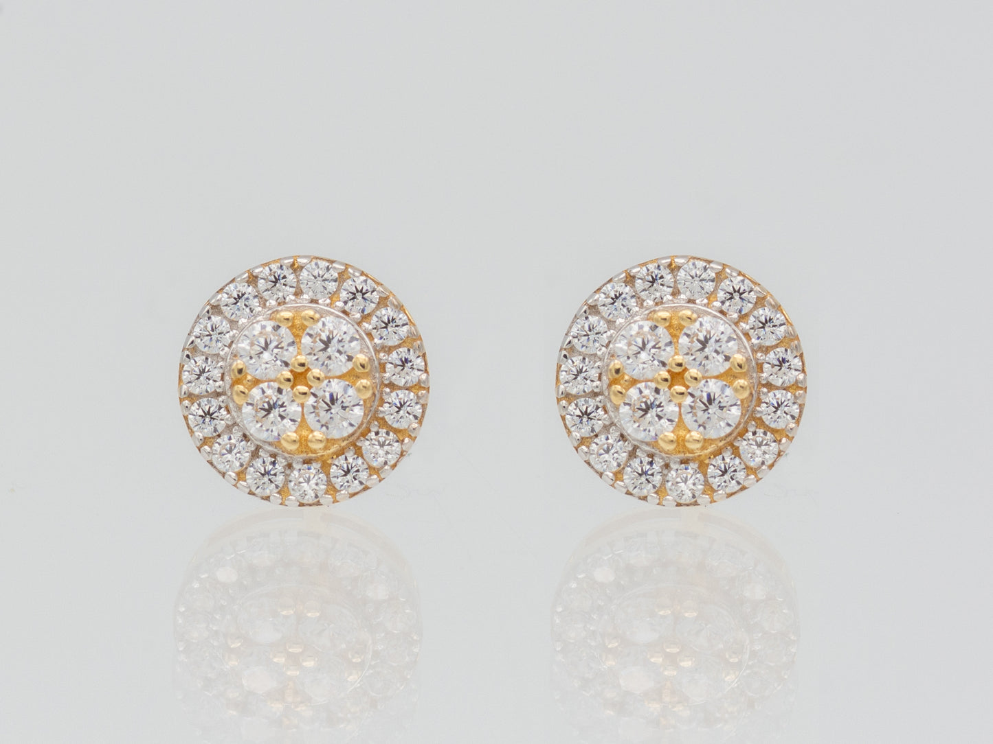 14k solid gold Round Cluster Simulated Diamond Unisex Stud Earring