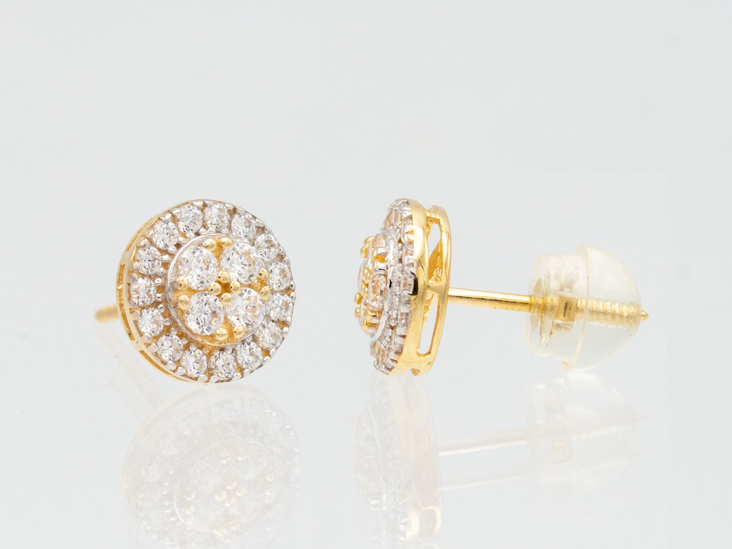 14k solid gold Round Cluster Simulated Diamond Unisex Stud Earring