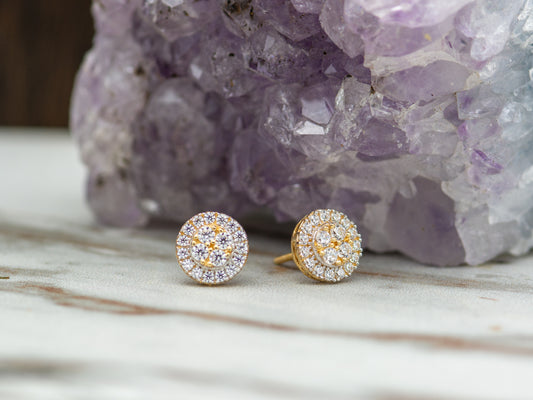 14k solid gold Round Cluster Simulated Diamond Unisex Stud Earring
