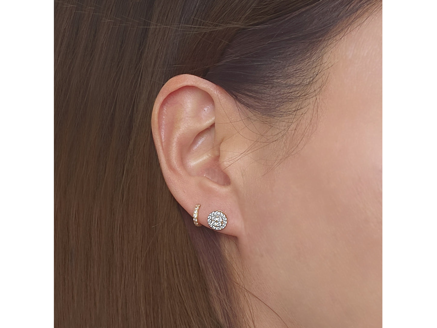 14k solid gold Round Cluster Simulated Diamond Unisex Stud Earring