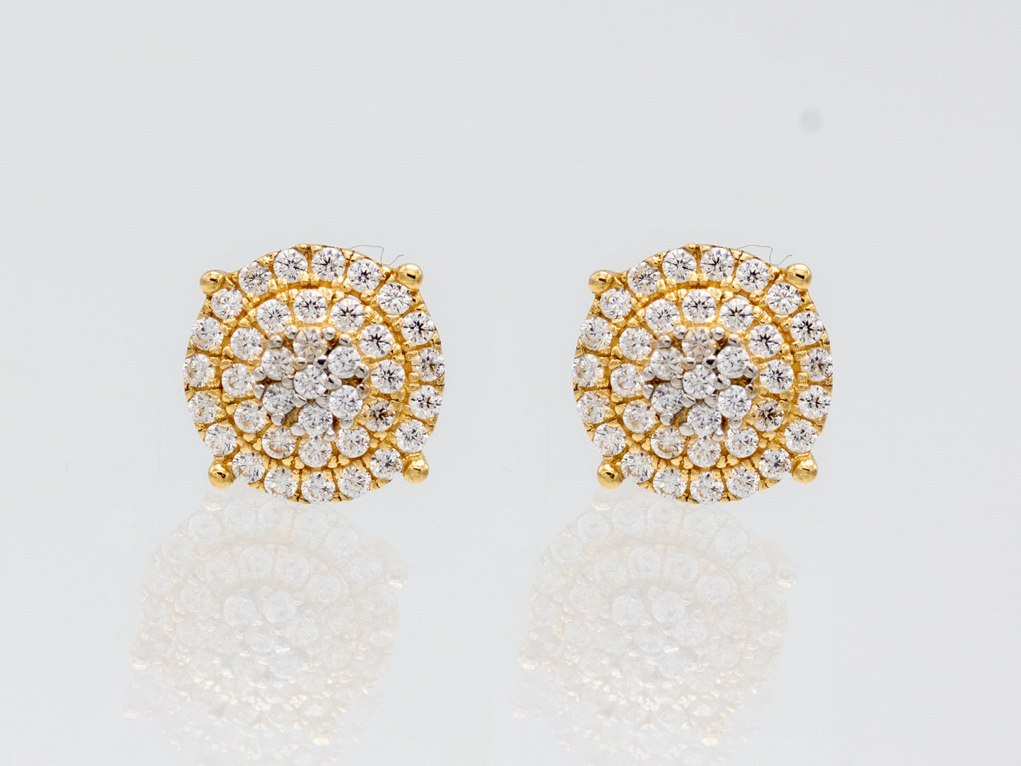 14k solid gold Double Halo Simulated Diamond Unisex Stud Earring