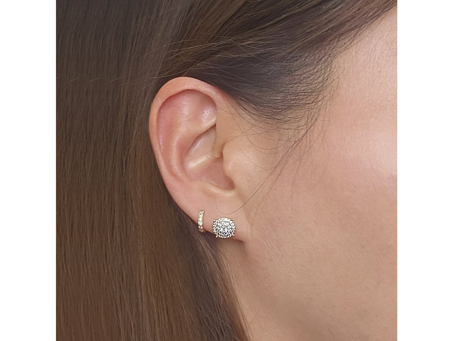 14k solid gold Double Halo Simulated Diamond Unisex Stud Earring