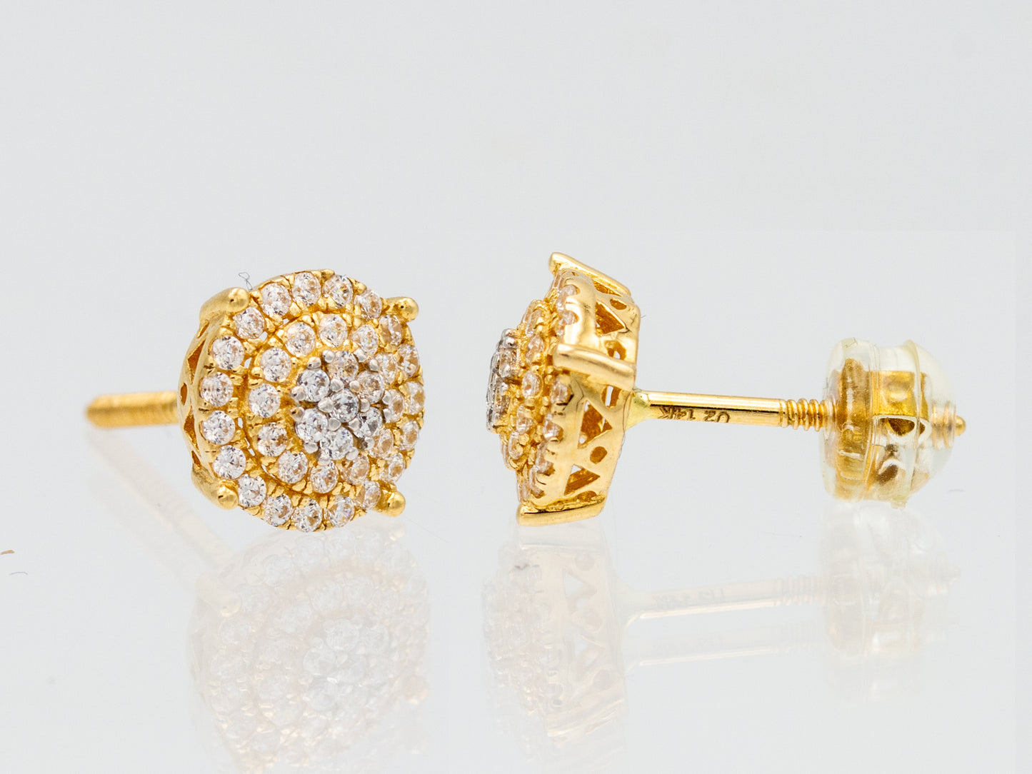 14k solid gold Double Halo Simulated Diamond Unisex Stud Earring