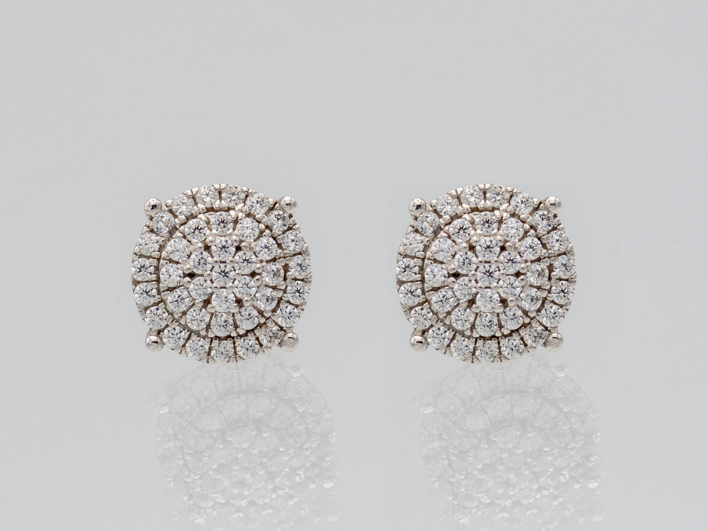 14k solid gold Double Halo Simulated Diamond Unisex Stud Earring