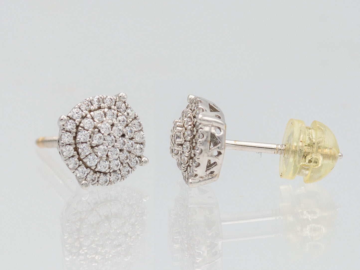 14k solid gold Double Halo Simulated Diamond Unisex Stud Earring