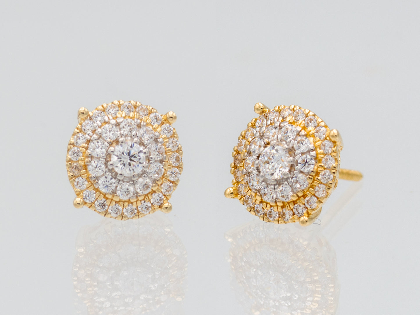 14k solid gold Double Halo Simulated Diamond Unisex Stud Earring