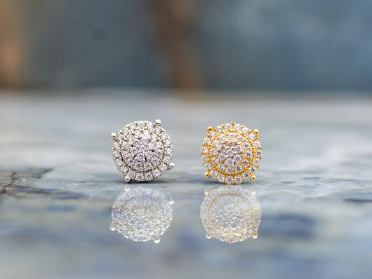 14k solid gold Double Halo Simulated Diamond Unisex Stud Earring