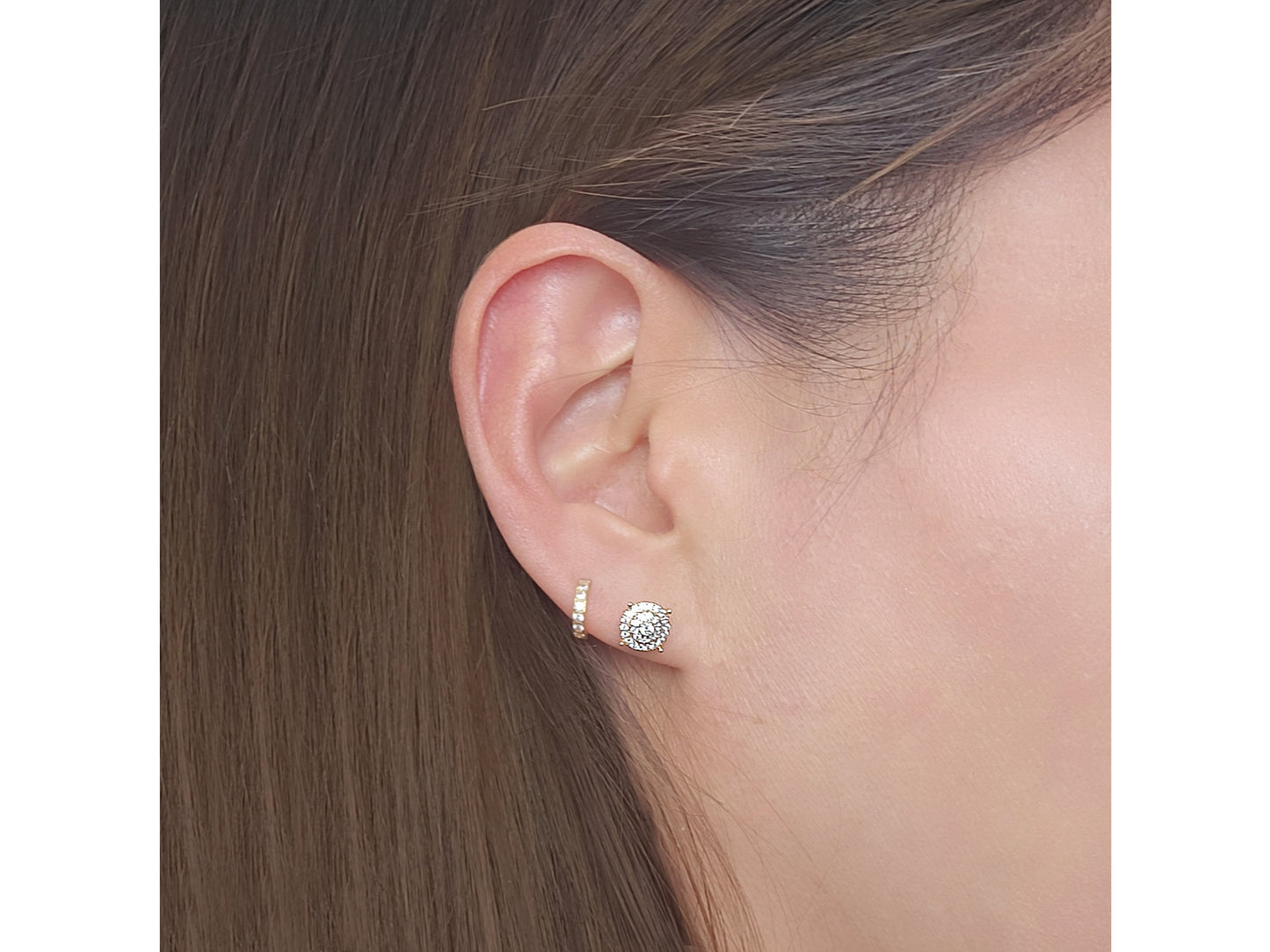 14k solid gold Double Halo Simulated Diamond Unisex Stud Earring