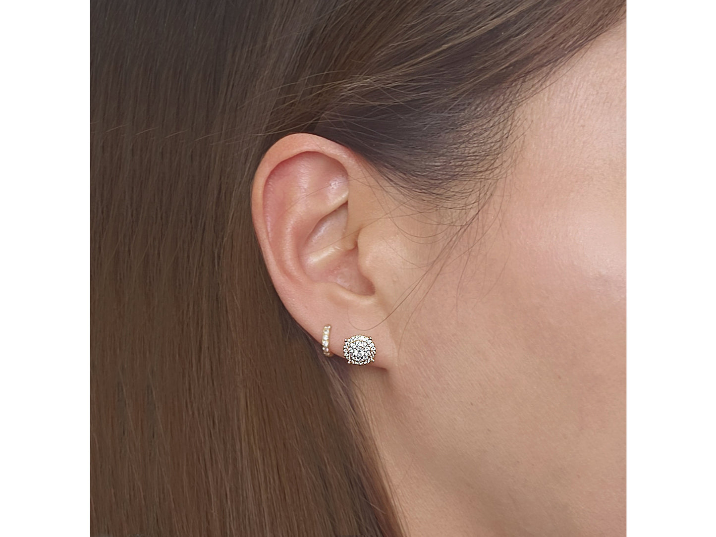 14k solid gold Double Halo Simulated Diamond Unisex Stud Earring