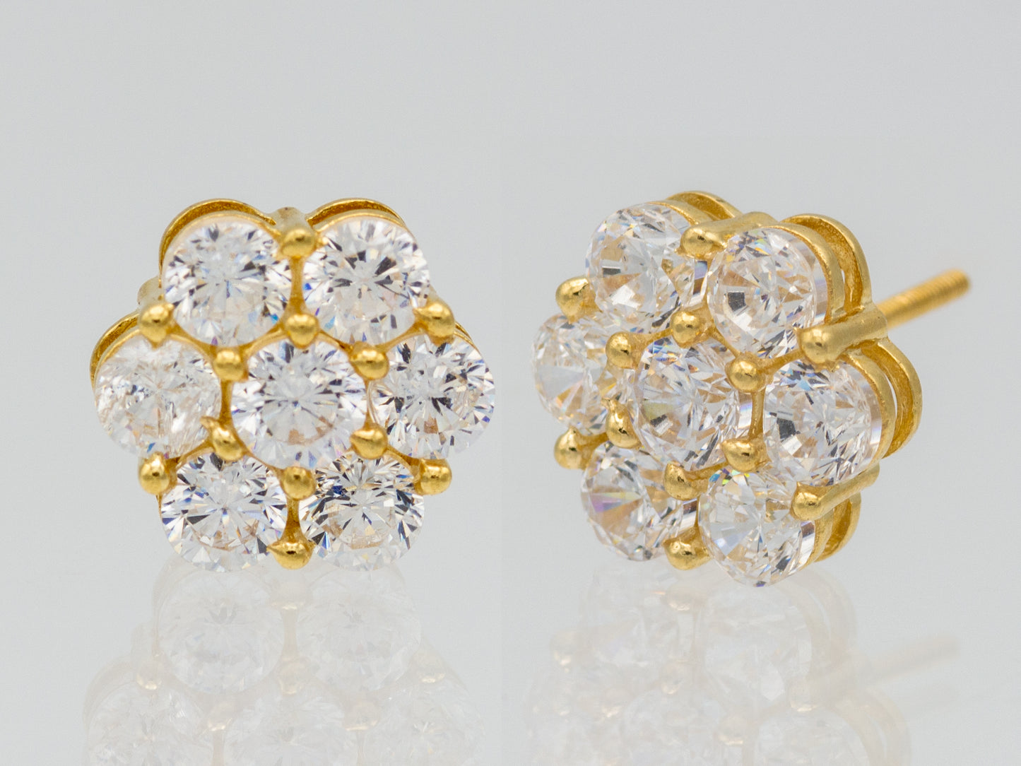 14k Gold Genuine Diamond 7 Stone Honey comb Cluster Stud Earrings