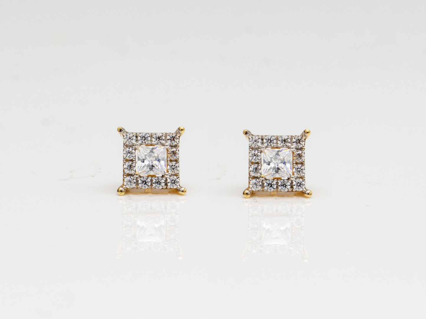 14k solid gold Square princess cut simulated diamond Halo stud earring