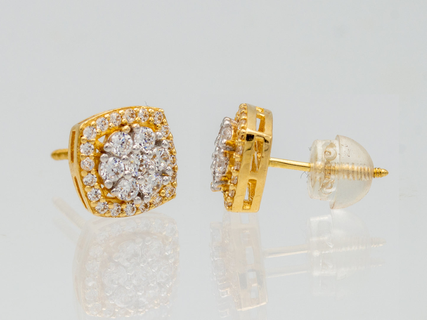14k solid gold Cluster Simulated  Diamond Square Halo Unisex Stud earring