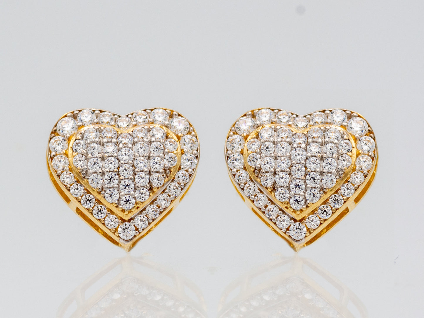 14k solid gold Multi Simulated Diamond Heart Stud earring