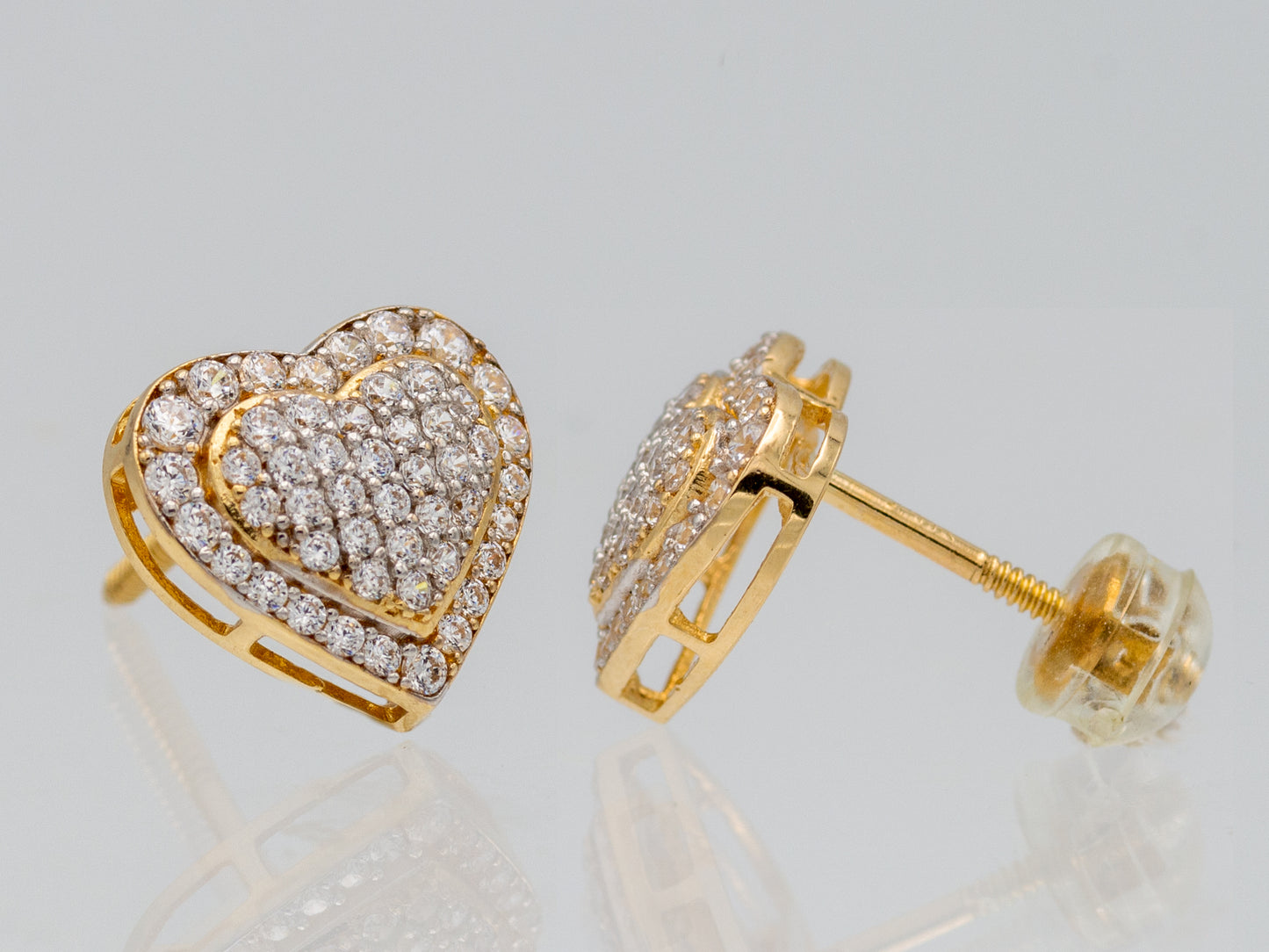 14k solid gold Multi Simulated Diamond Heart Stud earring
