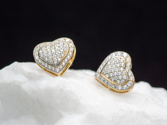 14k solid gold Multi Simulated Diamond Heart Stud earring